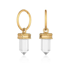 Load image into Gallery viewer, Beaded Clear Quartz Hoops - Gold