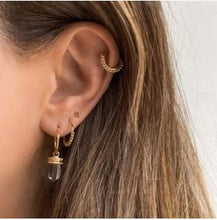 Load image into Gallery viewer, Beaded Clear Quartz Hoops - Gold