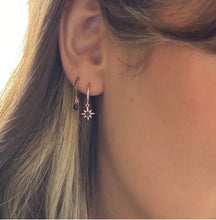 Load image into Gallery viewer, Black Zirconia Compass Huggie Earrings - Rose Gold