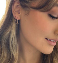 Load image into Gallery viewer, Black Zirconia Compass Huggie Earrings - Rose Gold