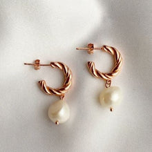 Load image into Gallery viewer, Victoria Pearl Drop Hoops