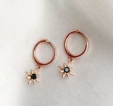 Load image into Gallery viewer, Black Zirconia Compass Huggie Earrings - Rose Gold
