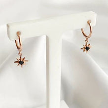Load image into Gallery viewer, Black Zirconia Compass Huggie Earrings - Rose Gold
