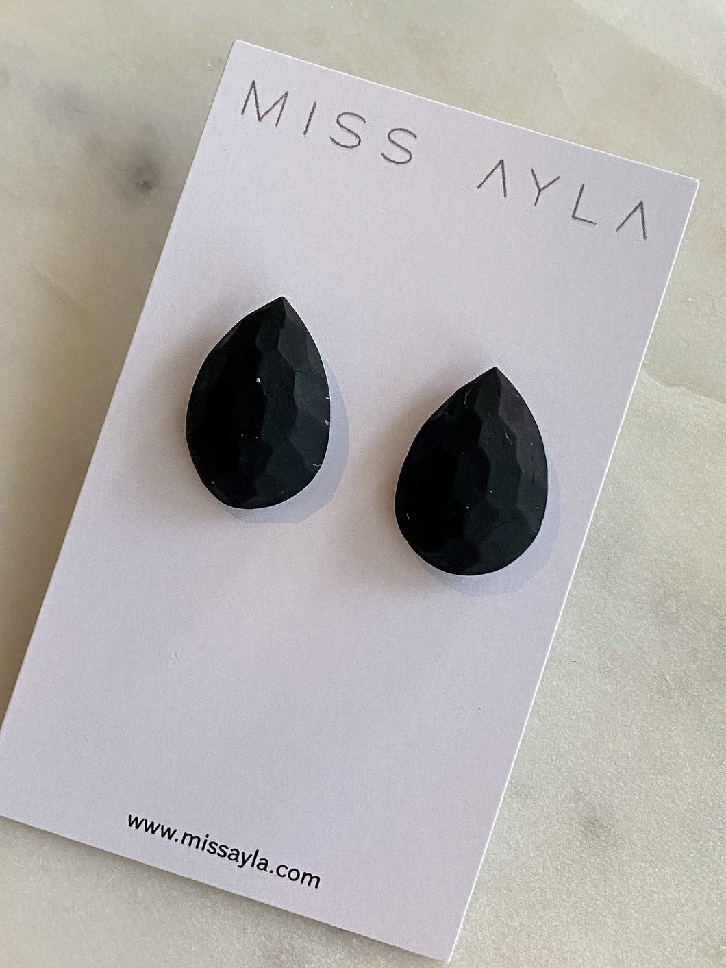 Black 3D Teardrop Studs by Miss Ayla