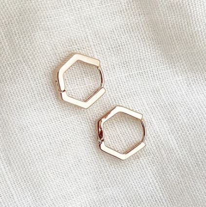 Geometric Huggie Earrings - Rose Gold