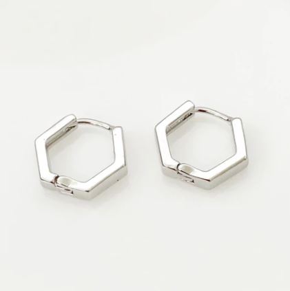 Geometric Huggie Earrings - Silver