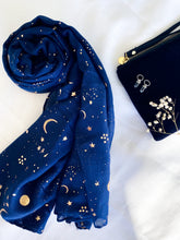 Load image into Gallery viewer, Rose Gold Foil Celestial Scarf - Midnight Blue
